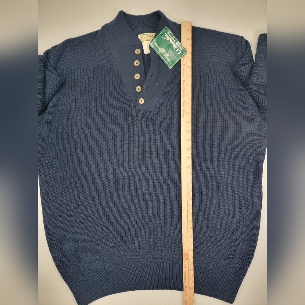 NEW Vintage LL Bean Fisherman Sweater Men's XXL 2XL Henley USA Made Navy Blue - Picture 12 of 15